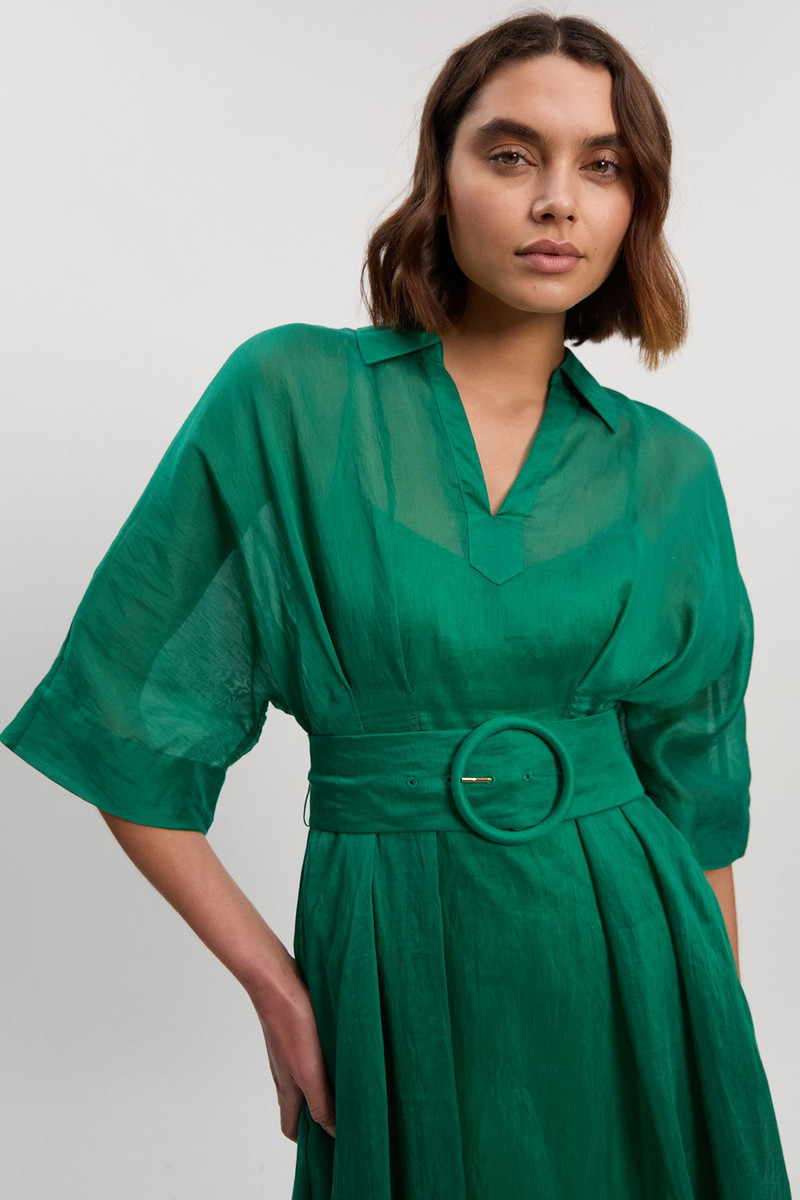 KAREN MILLEN Organdie Plunge Collared Woven Maxi Dress outlook