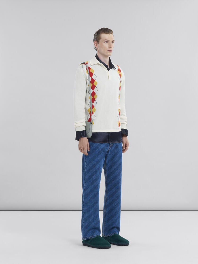 WIDE LEG BLUE JEANS WITH DIAGONAL STRIPE - 5