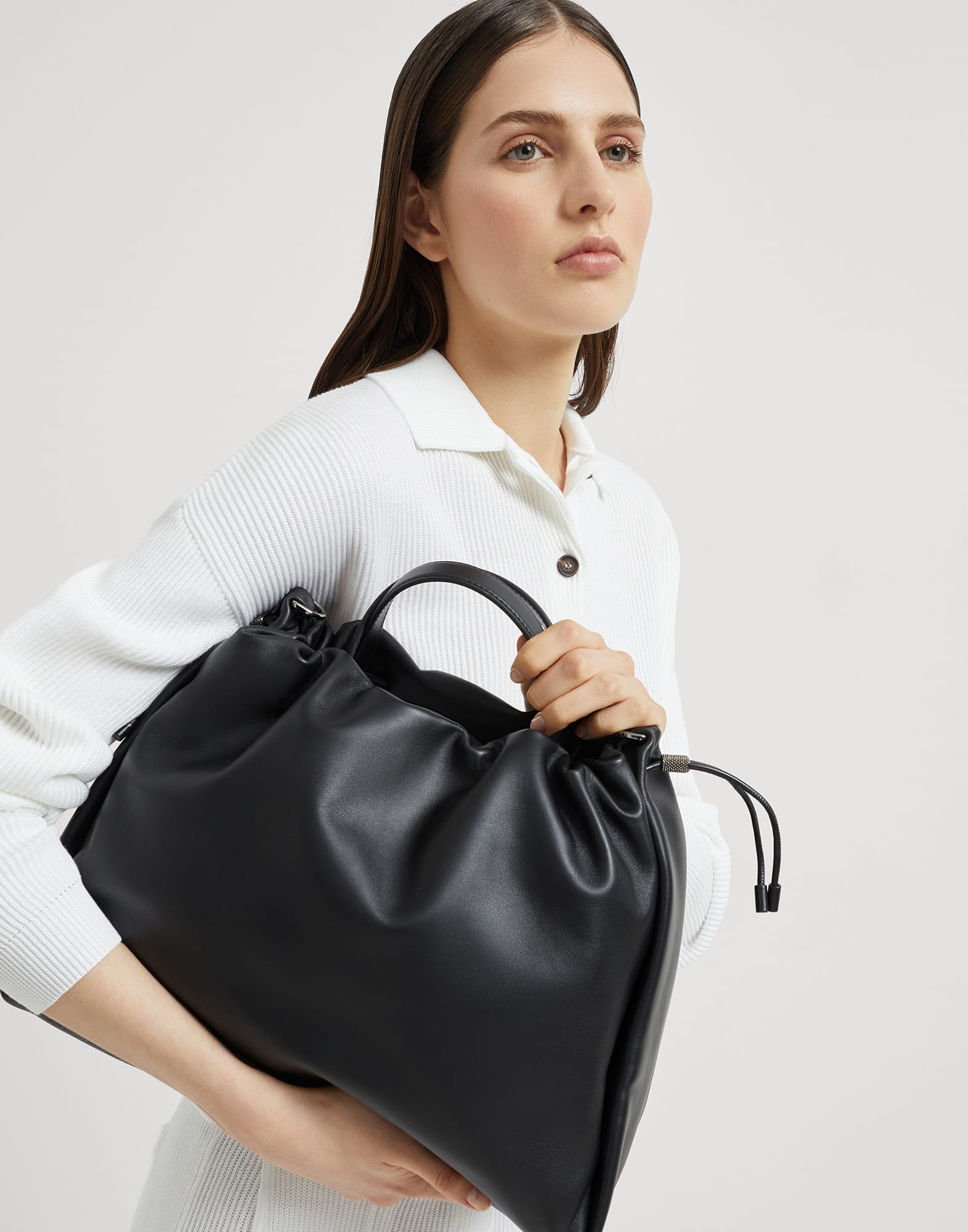 Mellow large shopper bag in soft leather with monili - 4