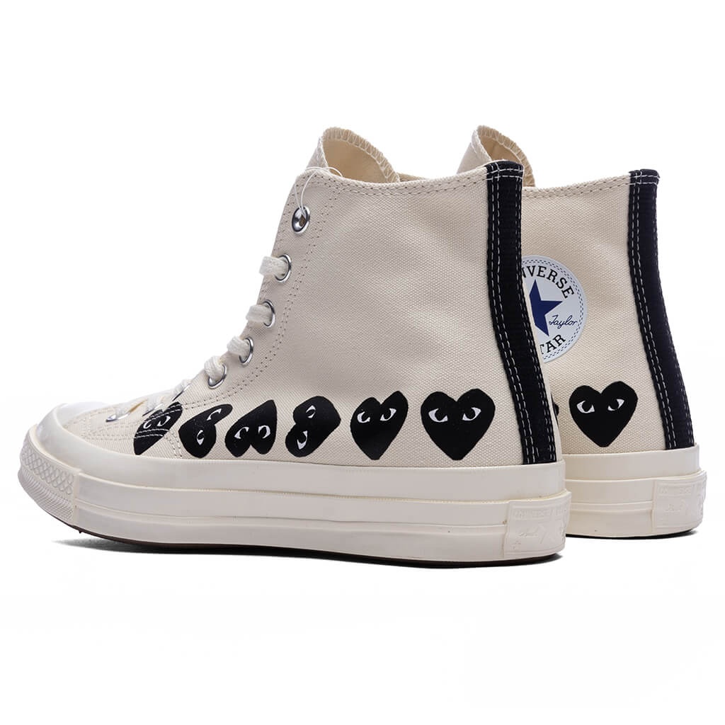 CONVERSE X COMME DES GARCONS PLAY ALL STAR CHUCK '70 HI MULTI HEART - MILK/BLACK - 3