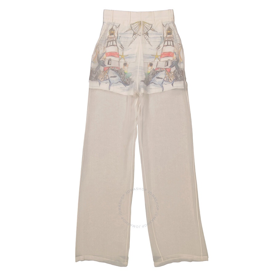 Burberry Ladies Chiffon Overlay Marine Sketch Print Silk Shorts - 2