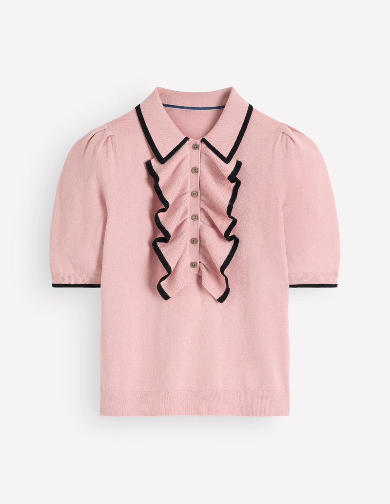 Ruffle Collar Knitted T-Shirt-Blush Ivory 1