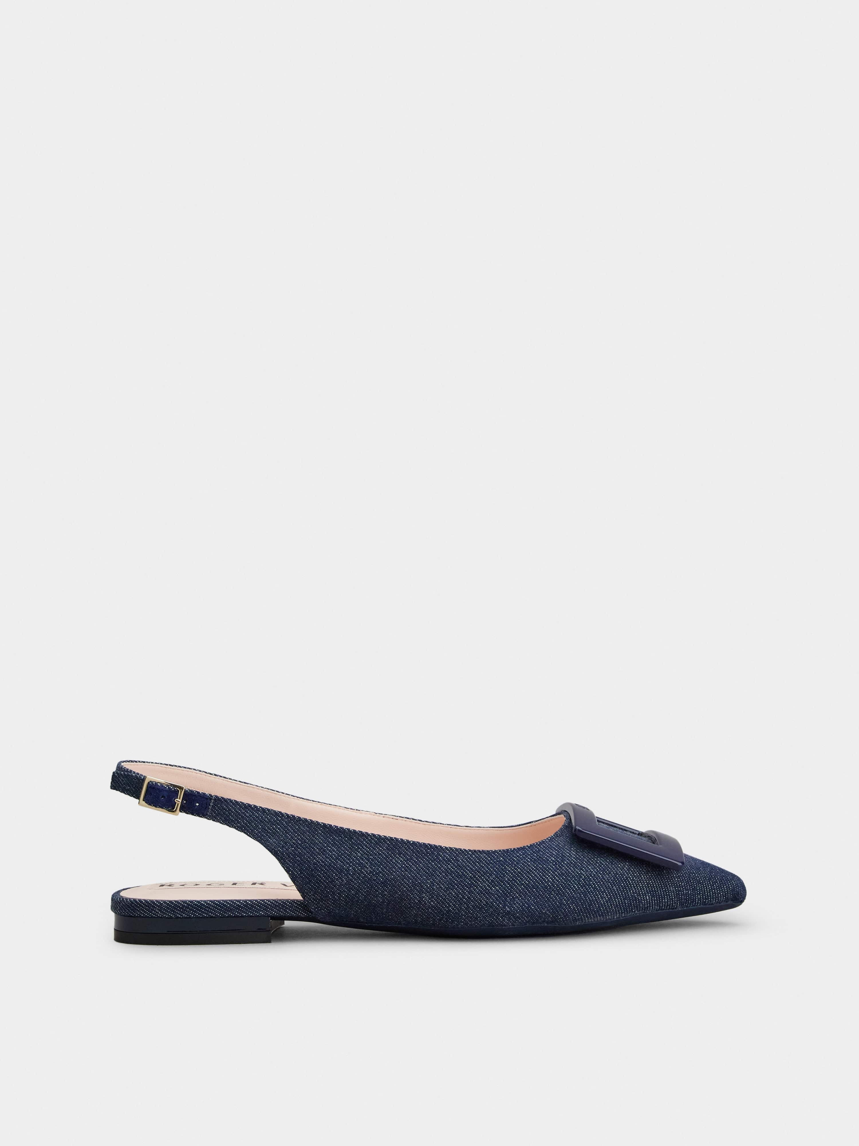 Gommettine Lacquered Buckle Slingback Ballerinas in Denim - 1