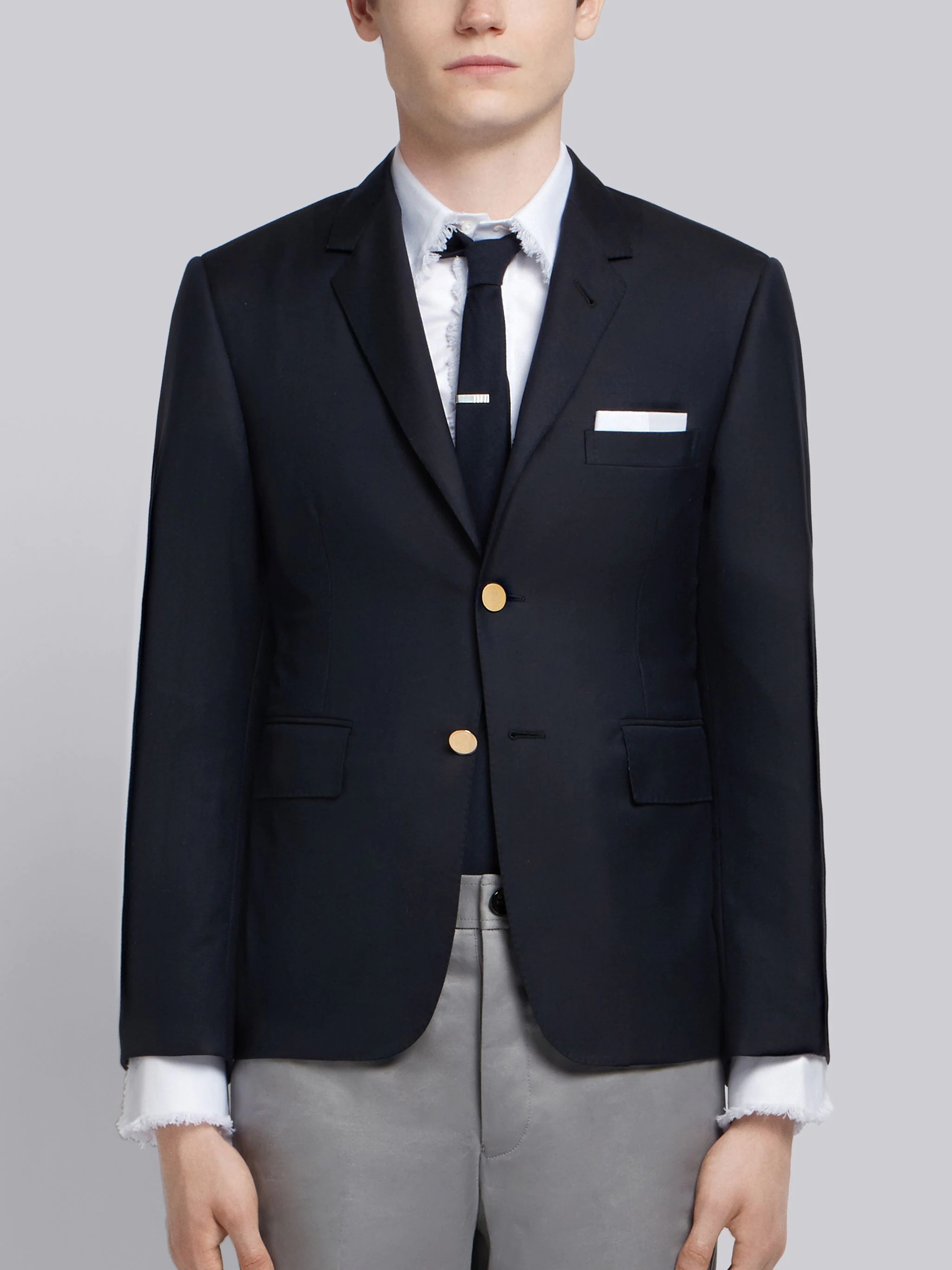 Navy Super 120's Wool Twill Single Breasted Classic Jacket - 1