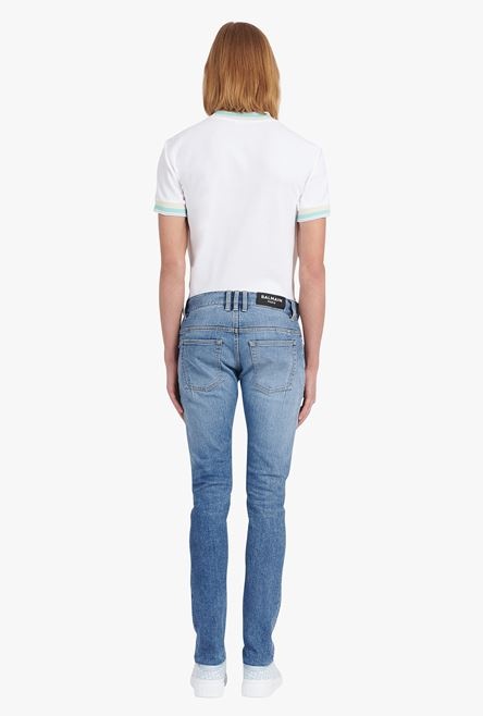 Slim cut blue cotton jeans with embossed Balmain logo - 3