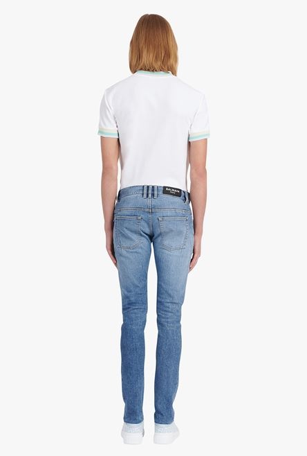 Slim cut blue cotton jeans with embossed Balmain logo - 4