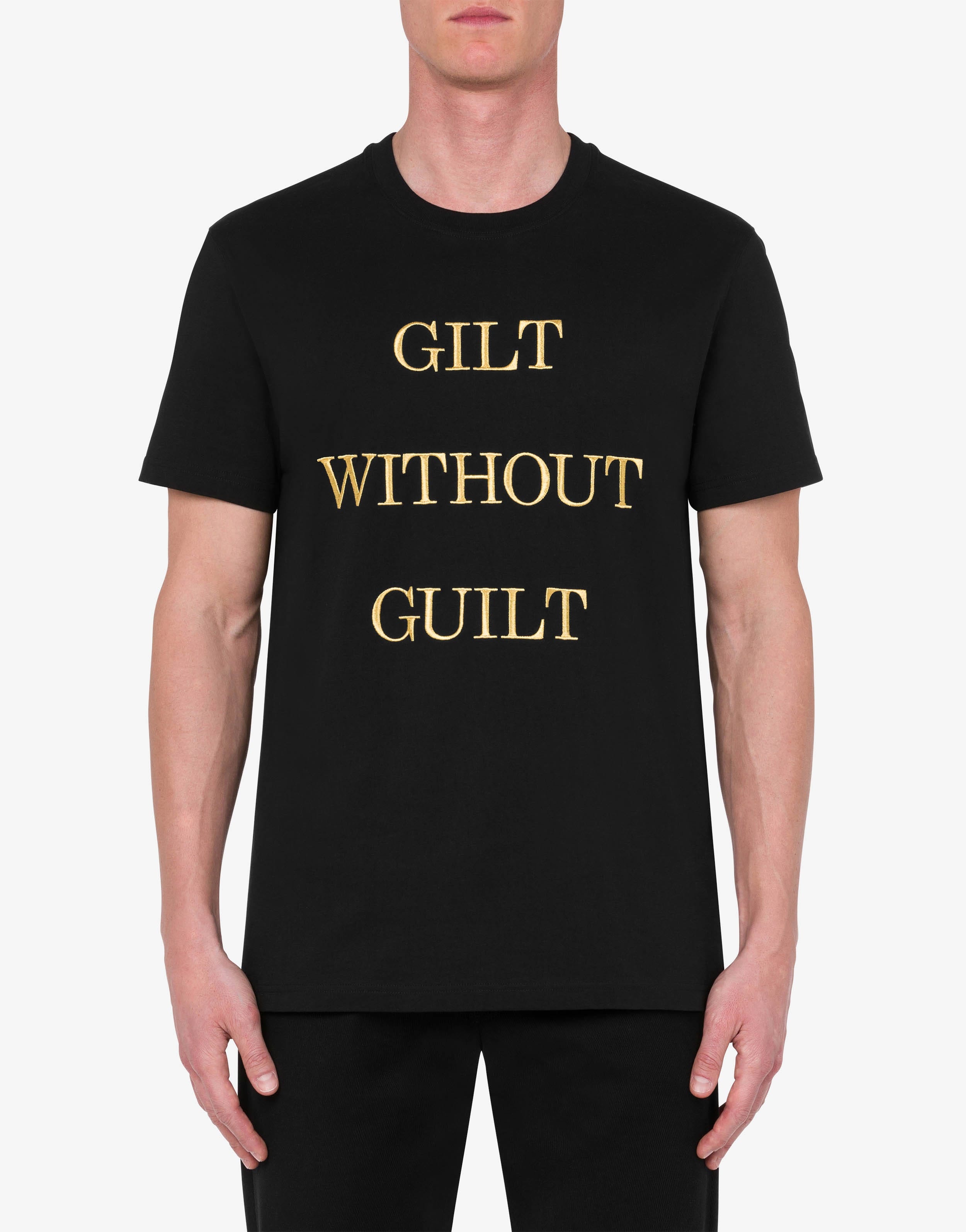 【送料&関税込】Moschino guilt Without Guilt T-shirt Moschino GILT WITHOUT GUILT JERSEY T-SHIRT | REVERSIBLE