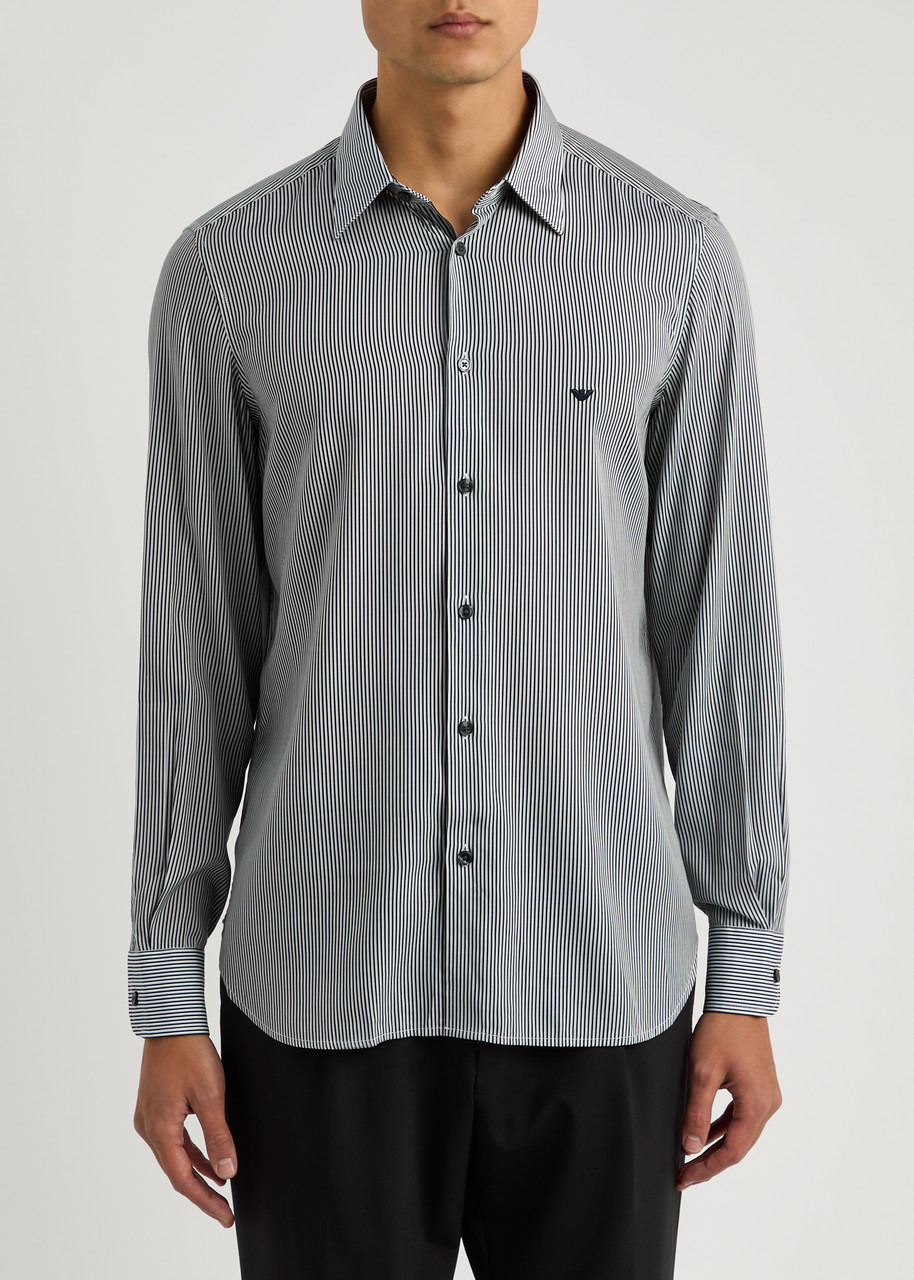 Emporio Armani Logo-embroidered Striped Lyocell-blend Shirt - 2