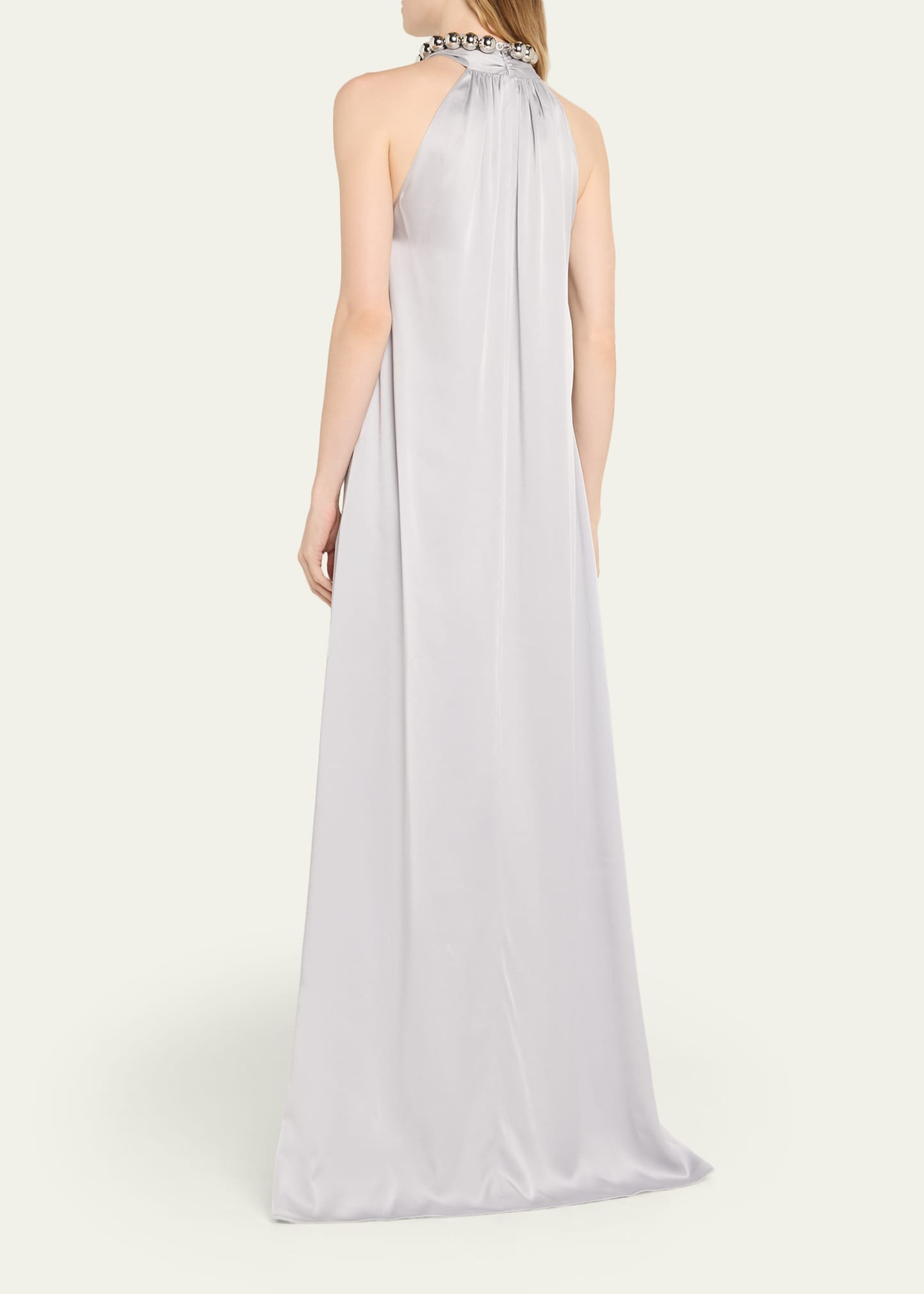 Ball-Collar Satin Halter Gown - 3