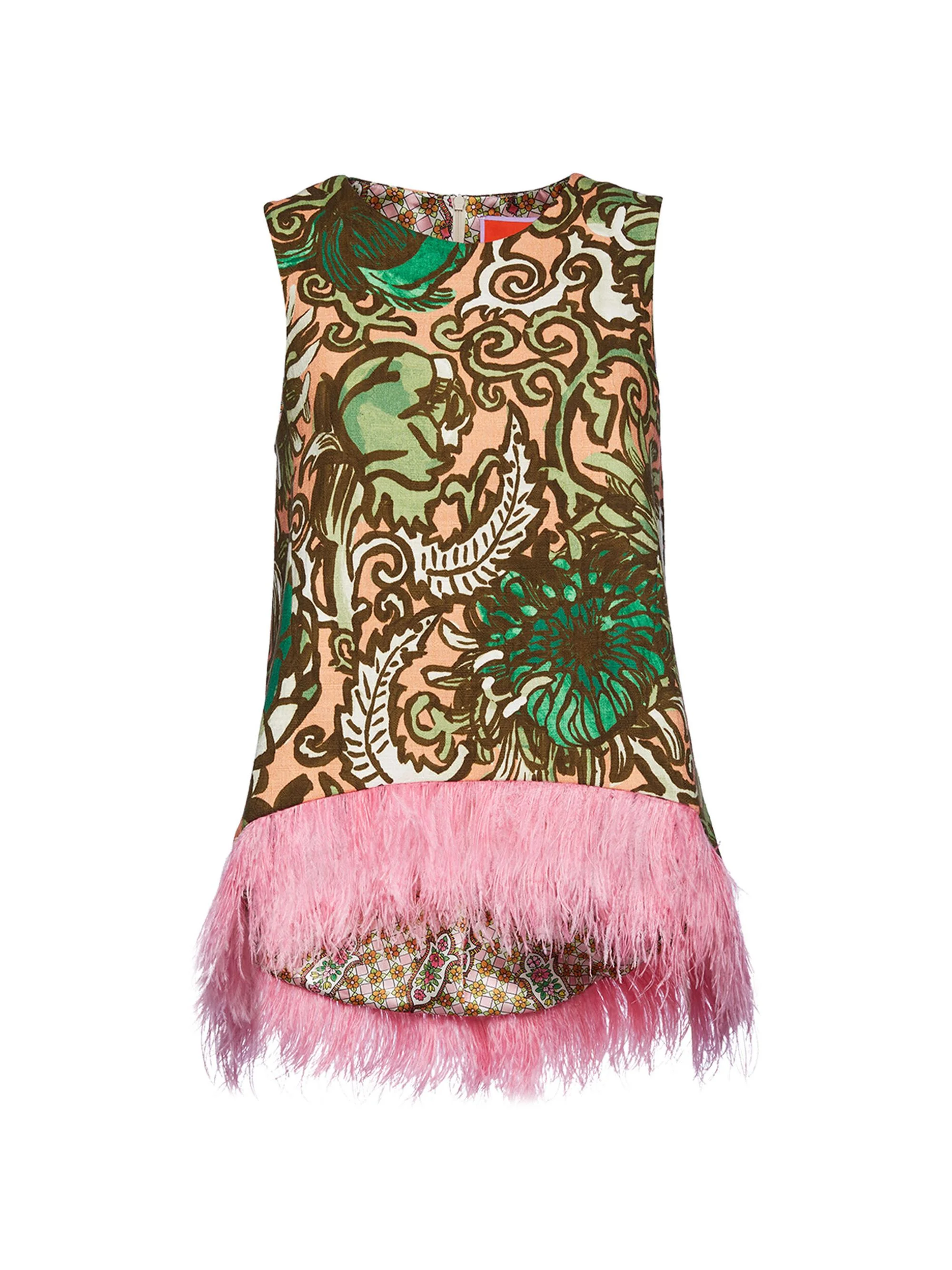 Women's La Scala Top with Feathers - Anemone Pink Olive - 1