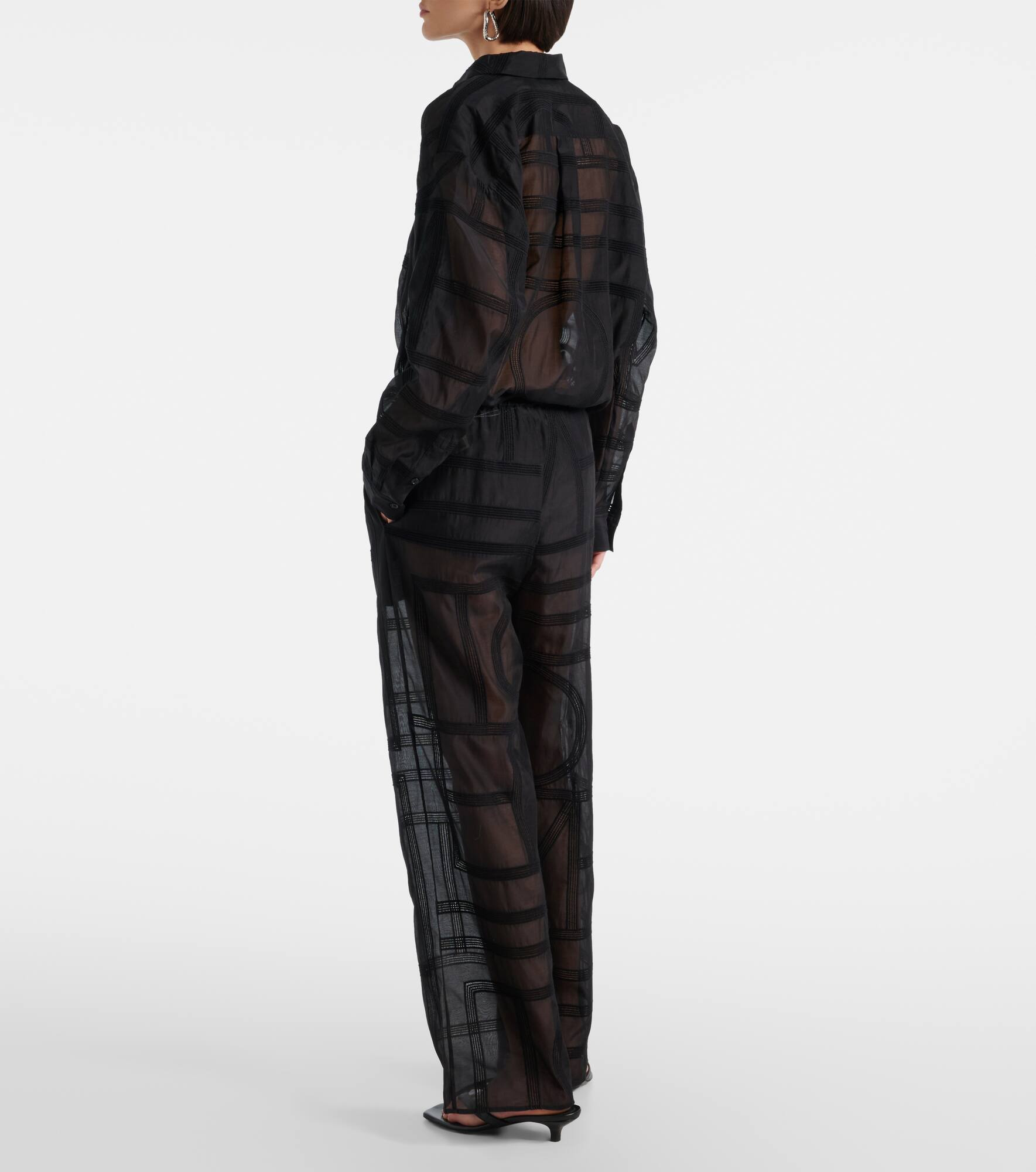 Cotton and silk voile wide-leg pants - 3