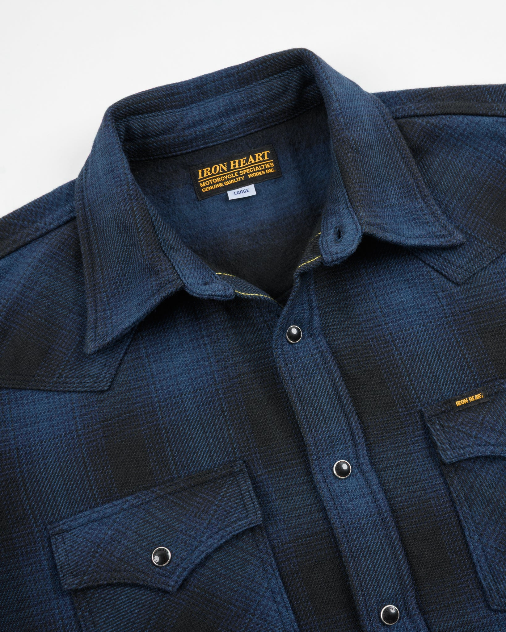 IHSH-264-NAV Ultra Heavy Flannel Ombré Check Western Shirt - Navy/Black - 19