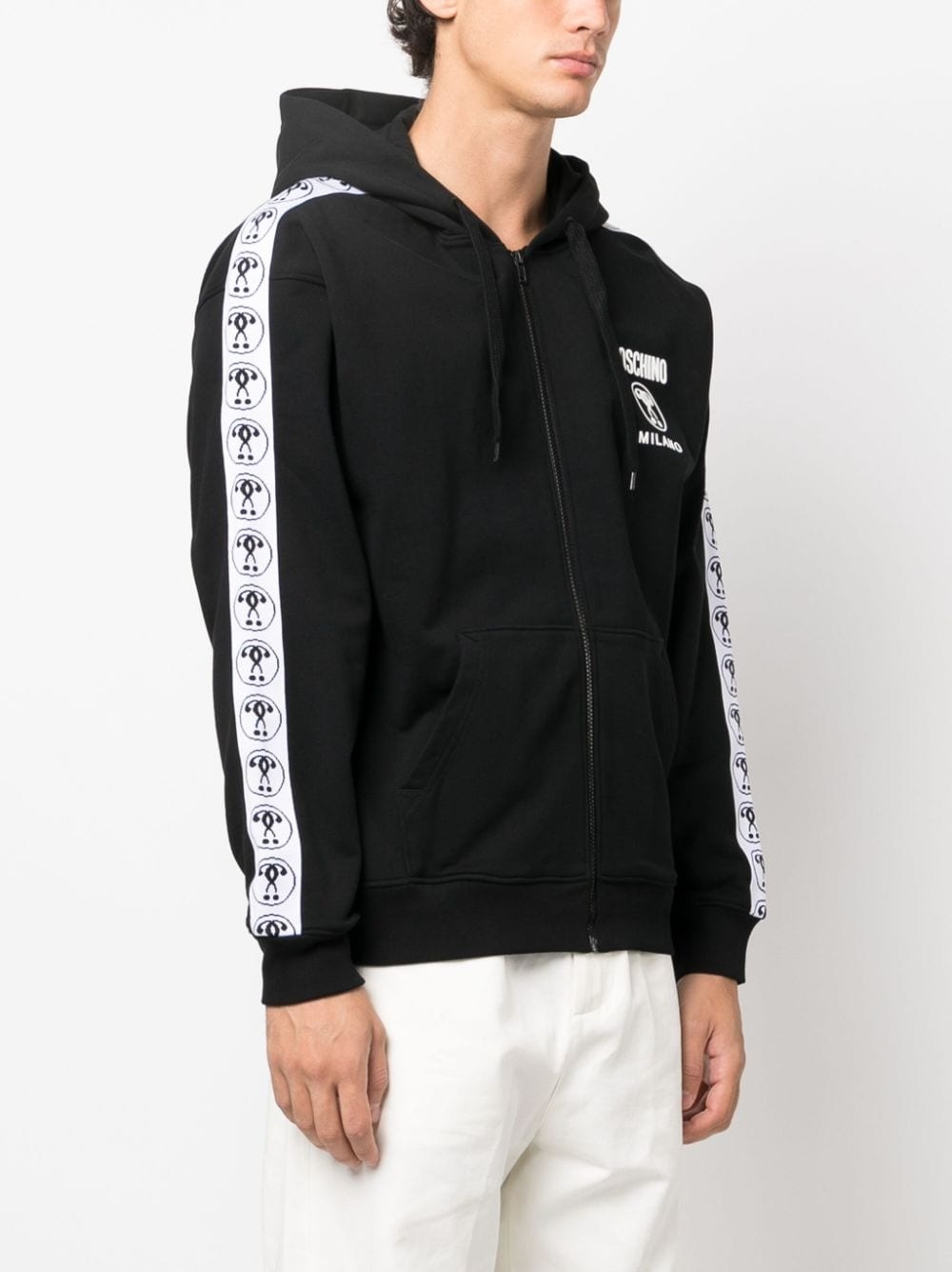 logo-tape zip-up cotton hoodie - 3