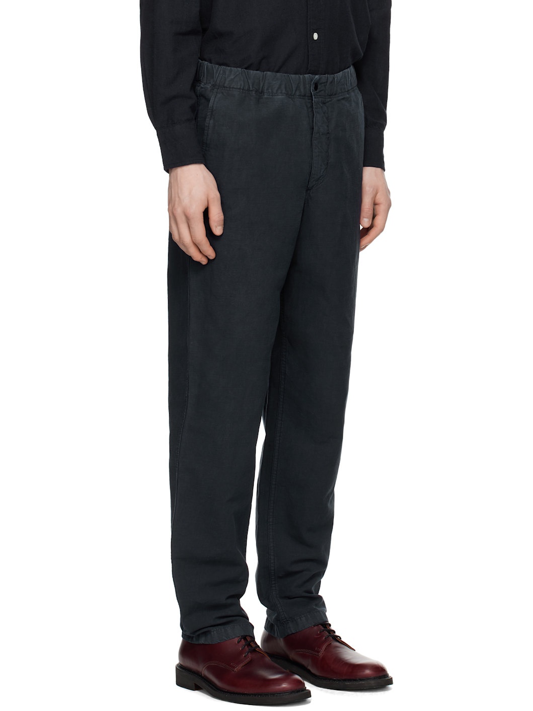Navy Ezra Relaxed Cotton Linen Trousers - 2