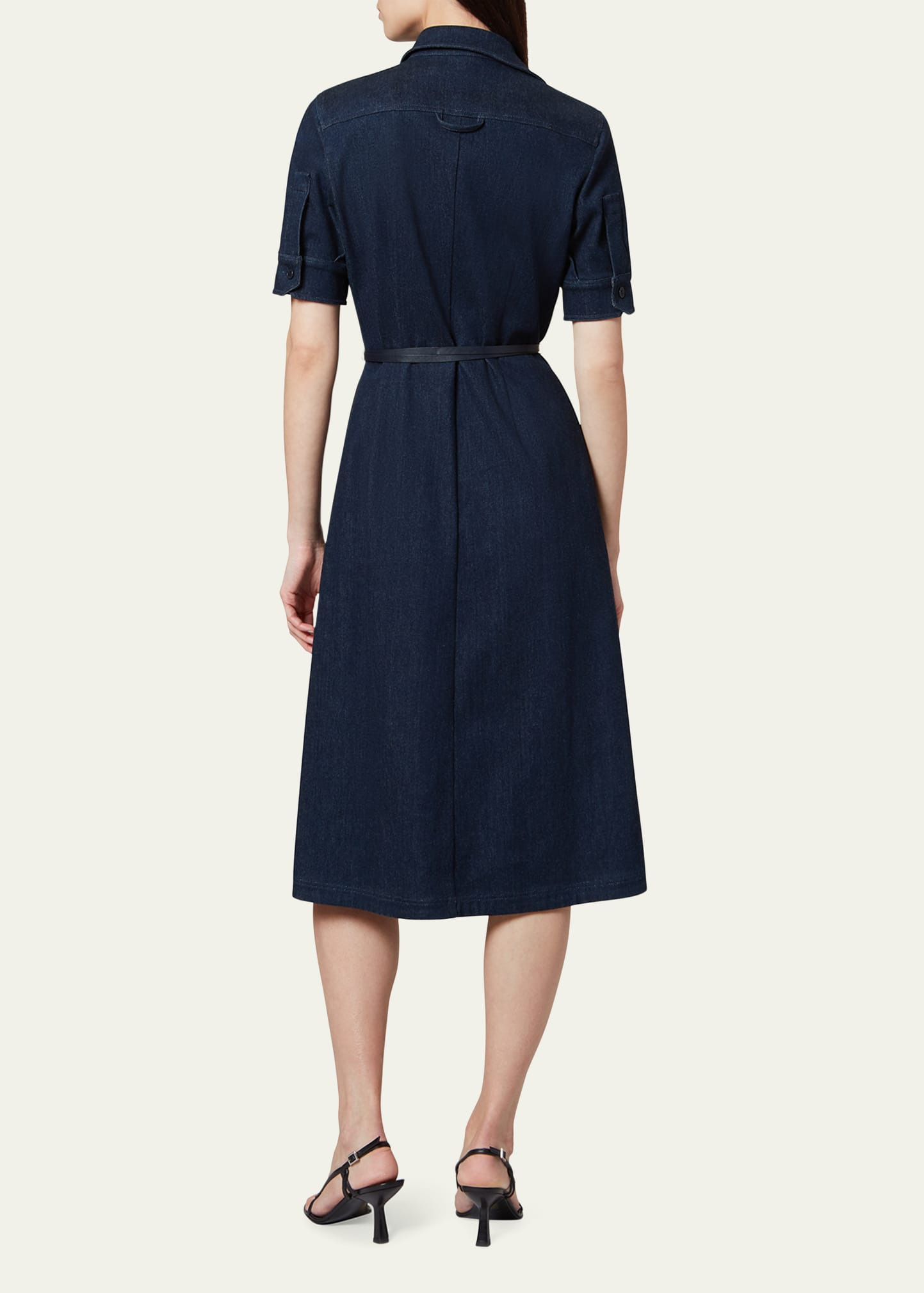 Kieran Denim Leather Belted Midi Dress - 3