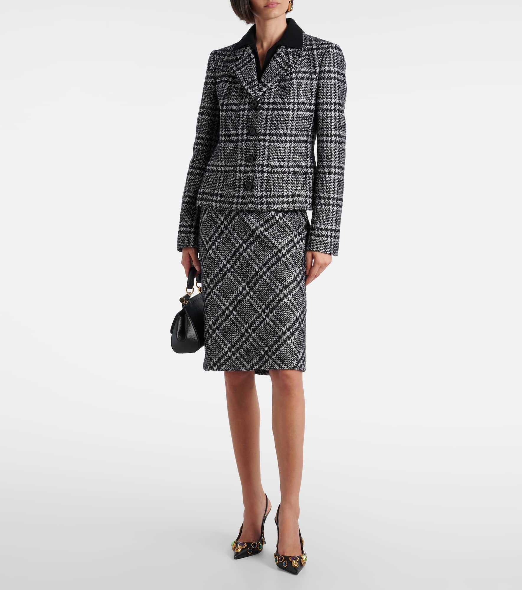 Checked wool, silk, and llama-blend jacket - 2