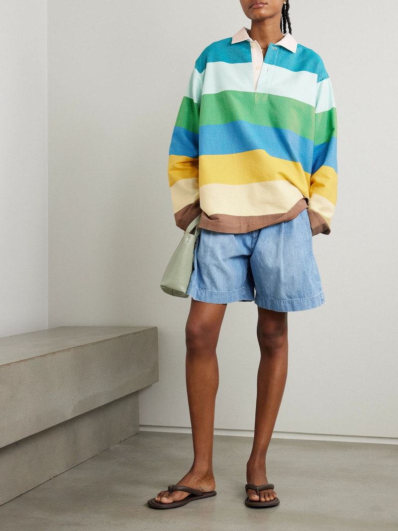 MARRAKSHI LIFE Oversized striped cotton polo shirt Blue outlook