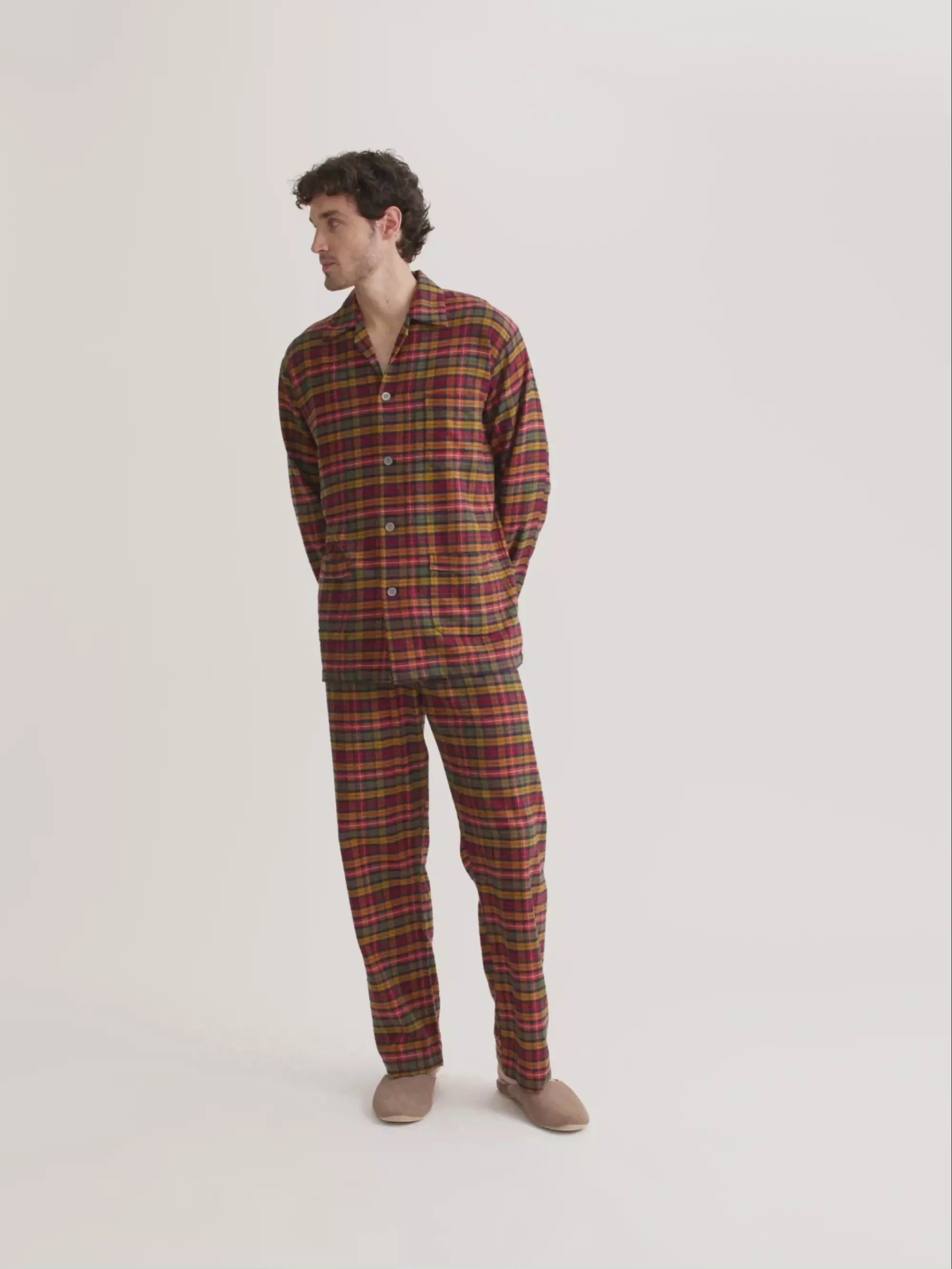Men's Classic Fit Pajamas Kelburn Brushed Cotton Multicolor Check - 1