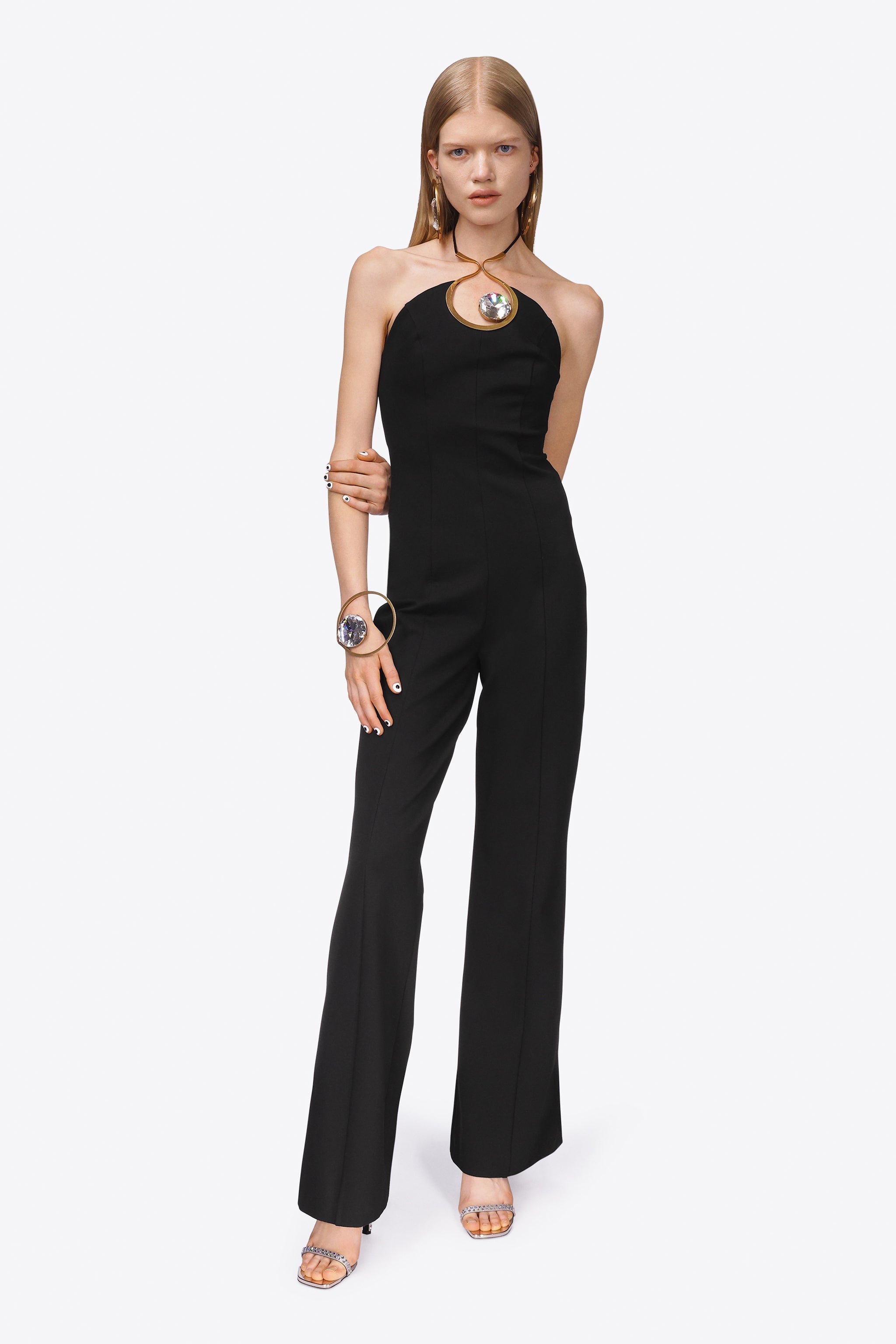 CRYSTAL EYELET HALTER JUMPSUIT - 4