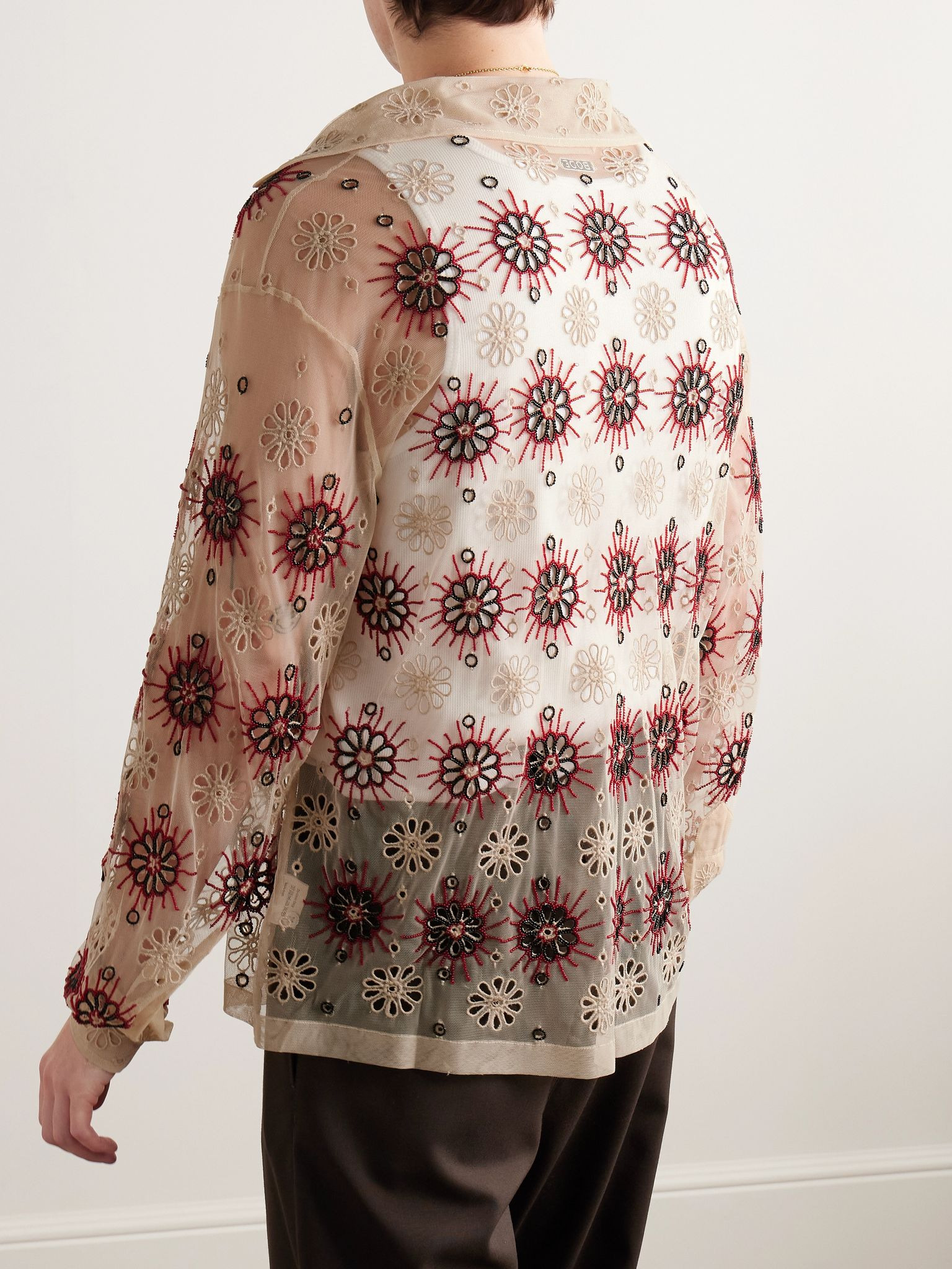 Solarium Bead-Embellished Broderie Anglaise Tulle Shirt Beige - 3