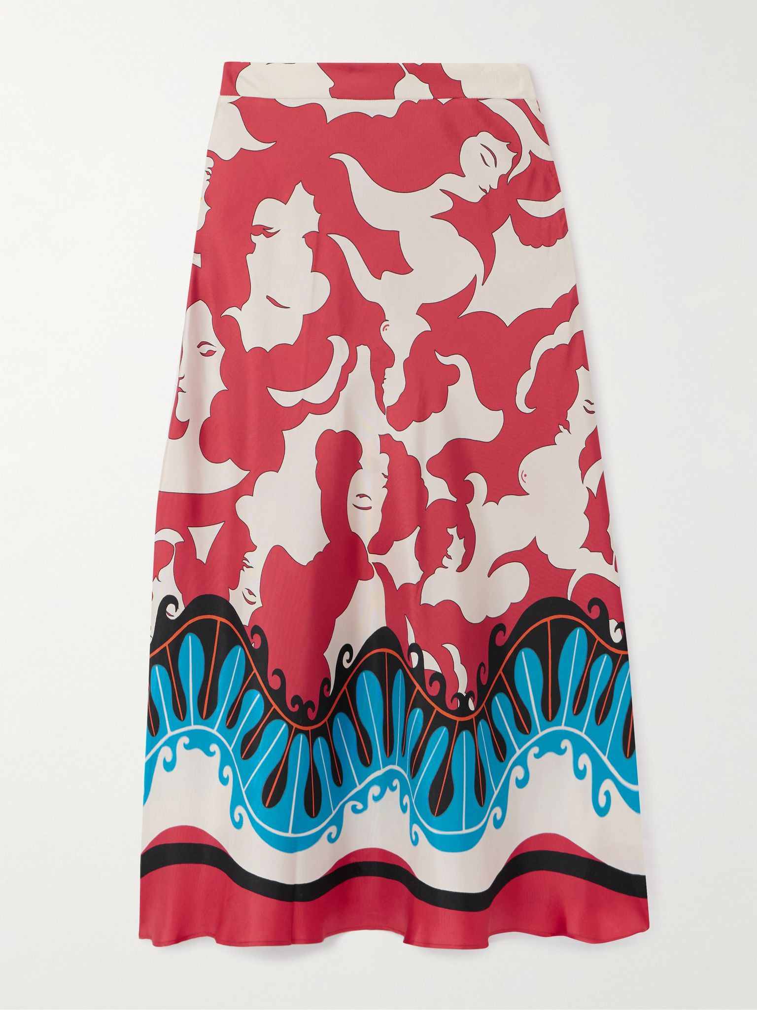 + MOTHER Lungomare printed silk-twill midi skirt Red - 1
