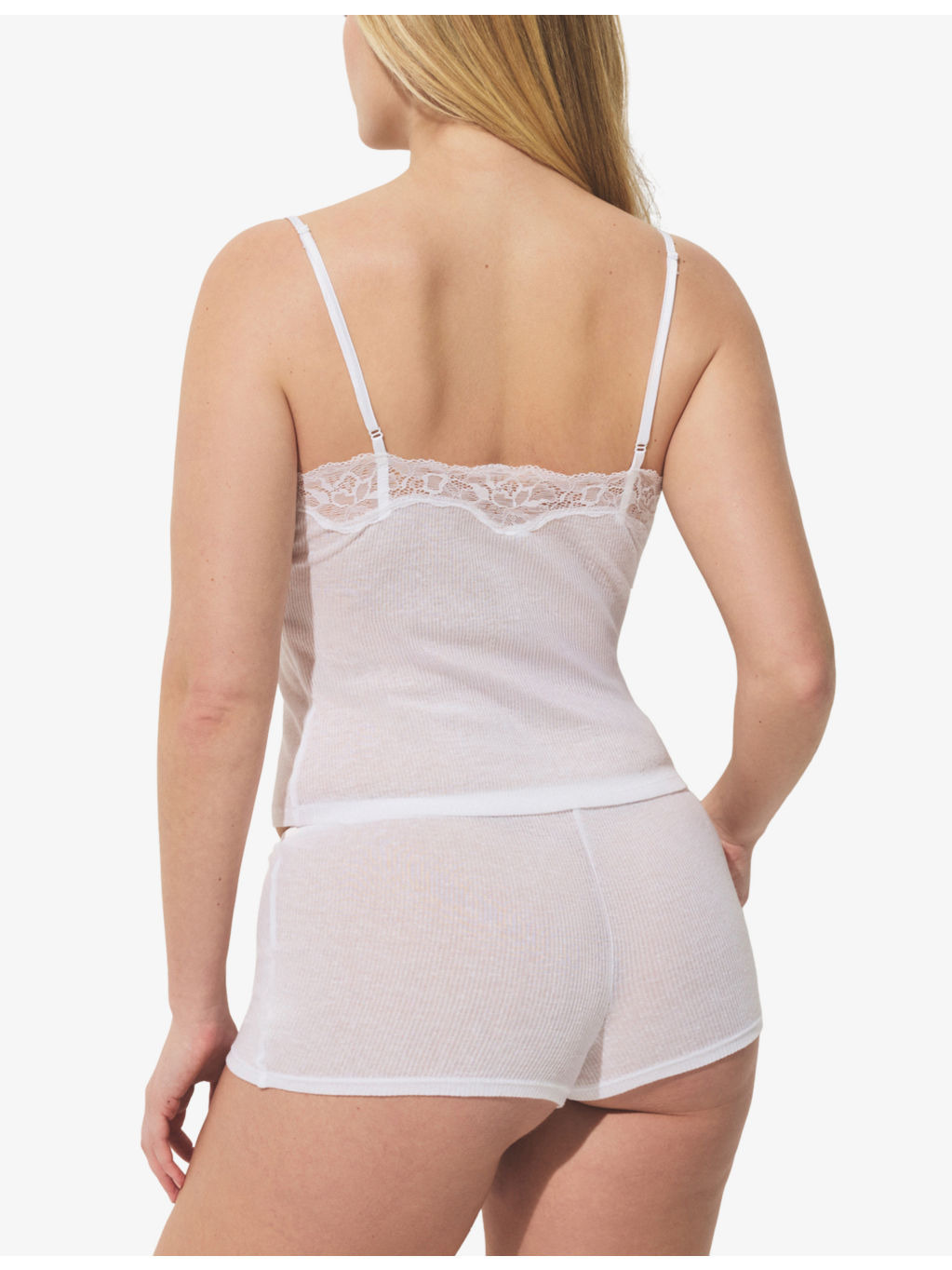 Sheer Cotton Lace-Trim Woven Cami and Shorts Set - 4