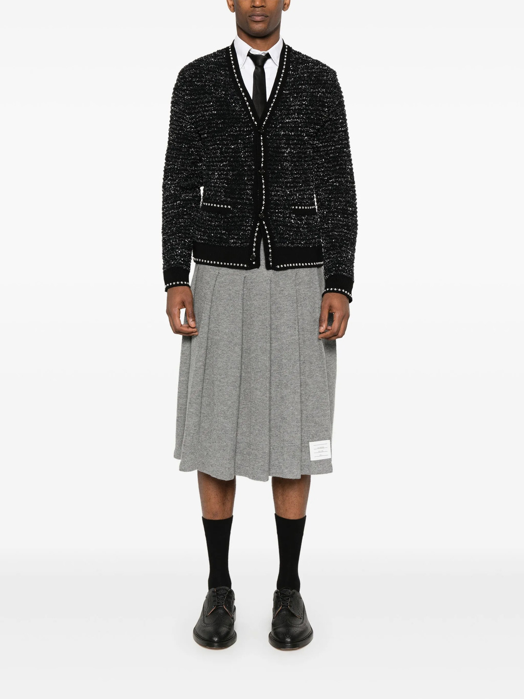 Eyelash Tweed Jacquard V Neck Cardigan - 2