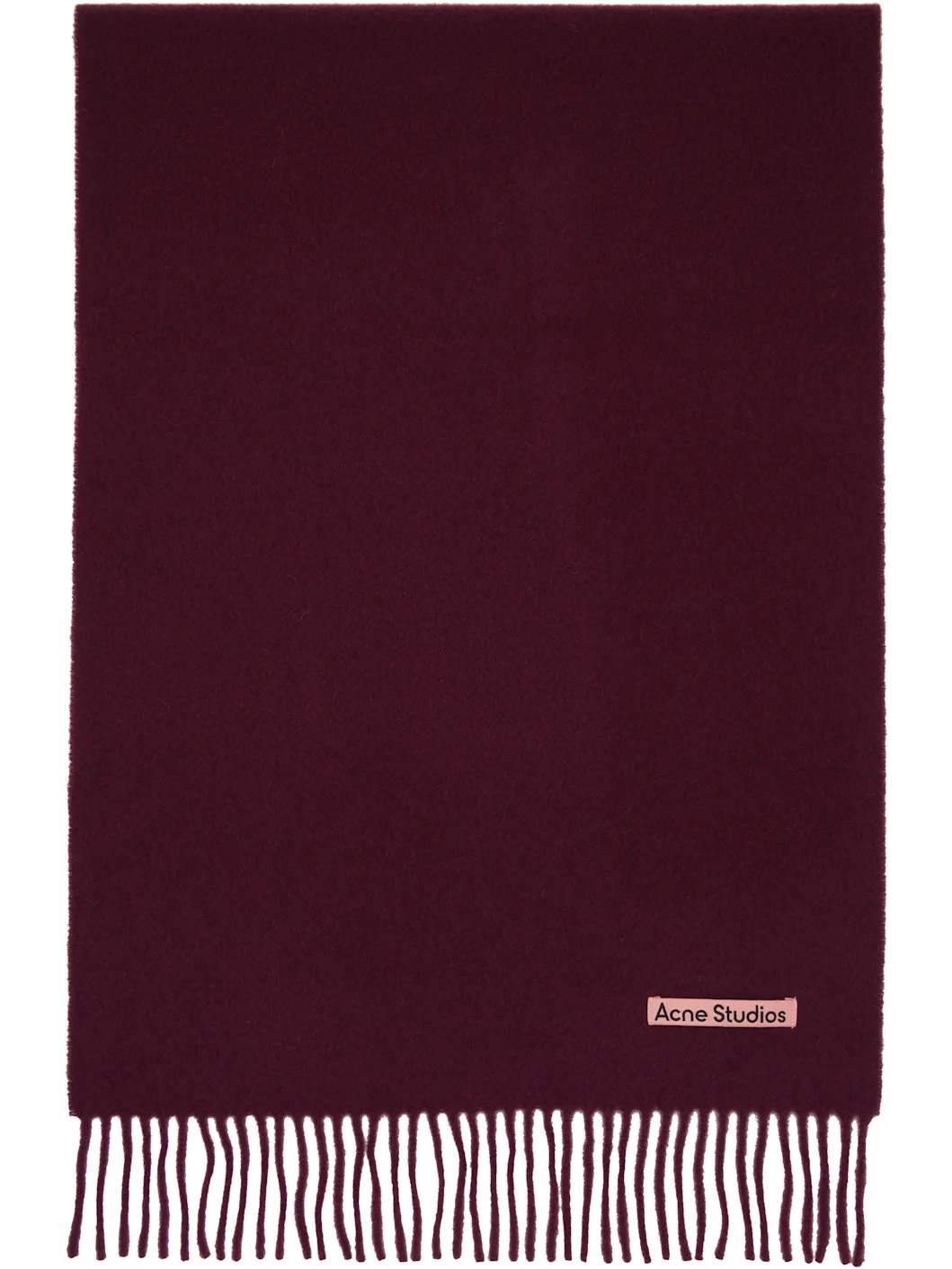 Burgundy Narrow Fringe Wool Scarf - 1
