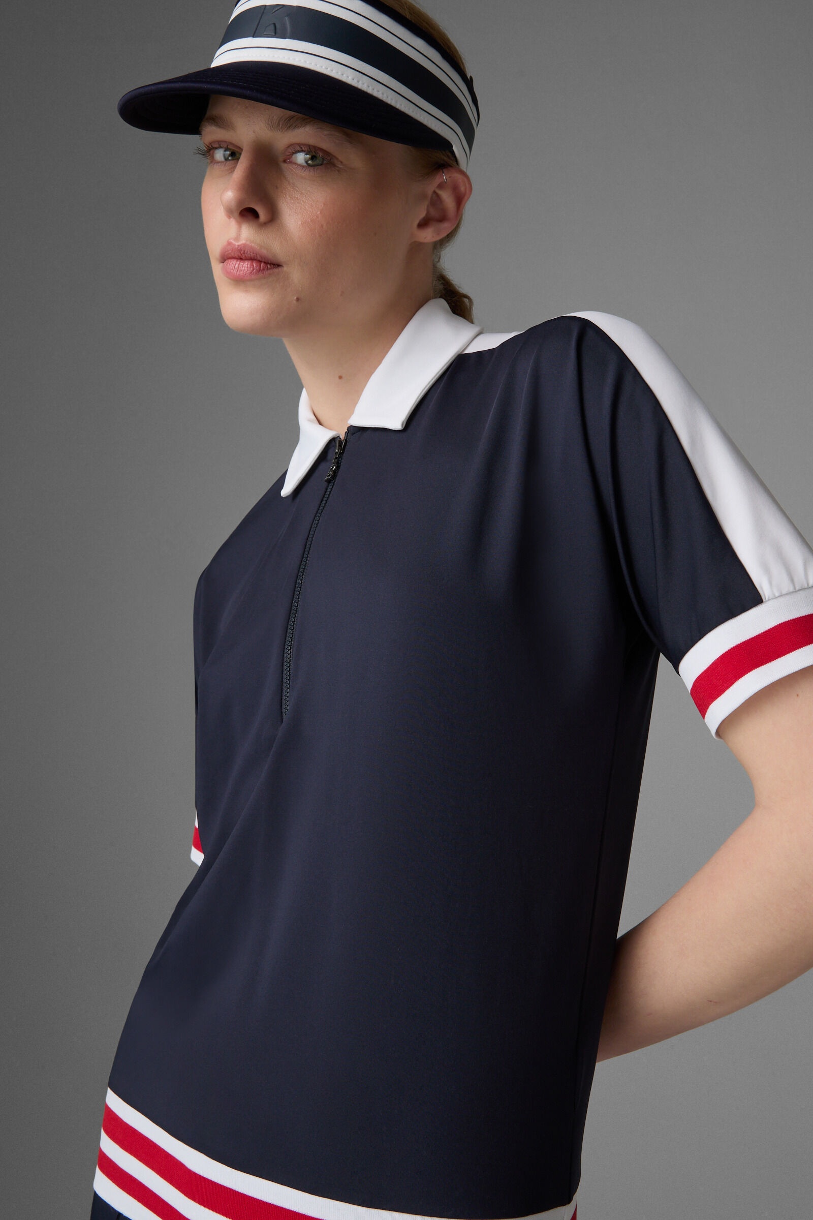 Amelia functional polo shirt in Navy blue/Red - 4
