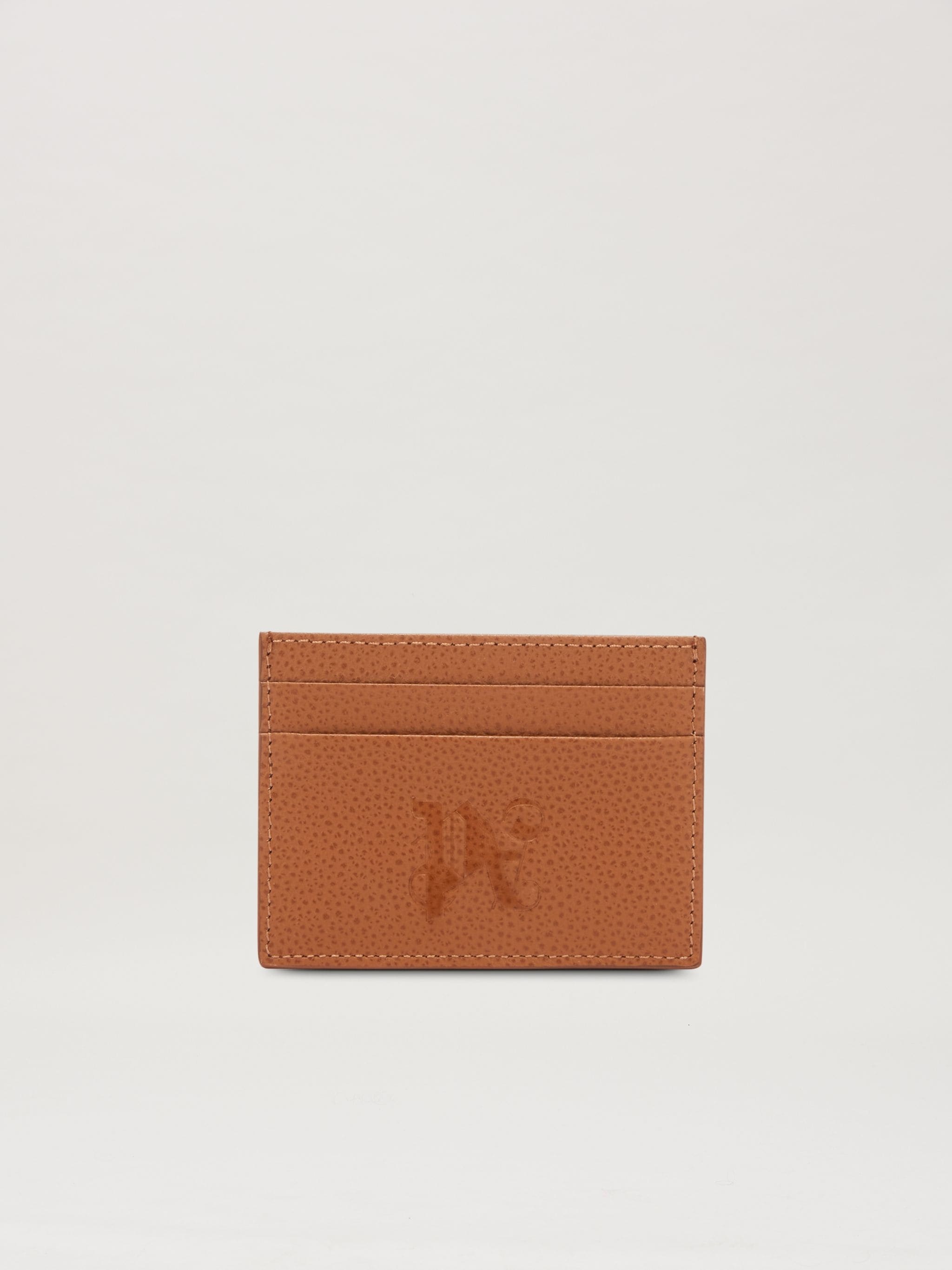 Brown grained leather card holder