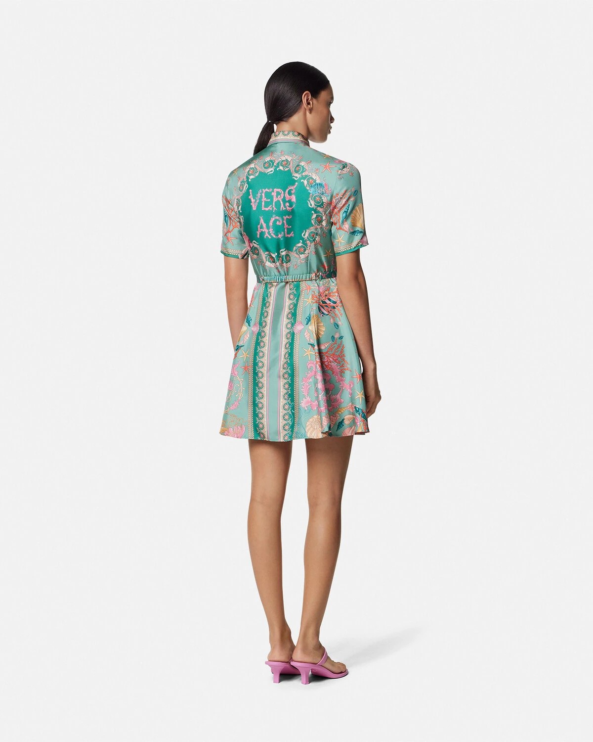 Underwater Barocco Silk Mini Shirt Dress - 5