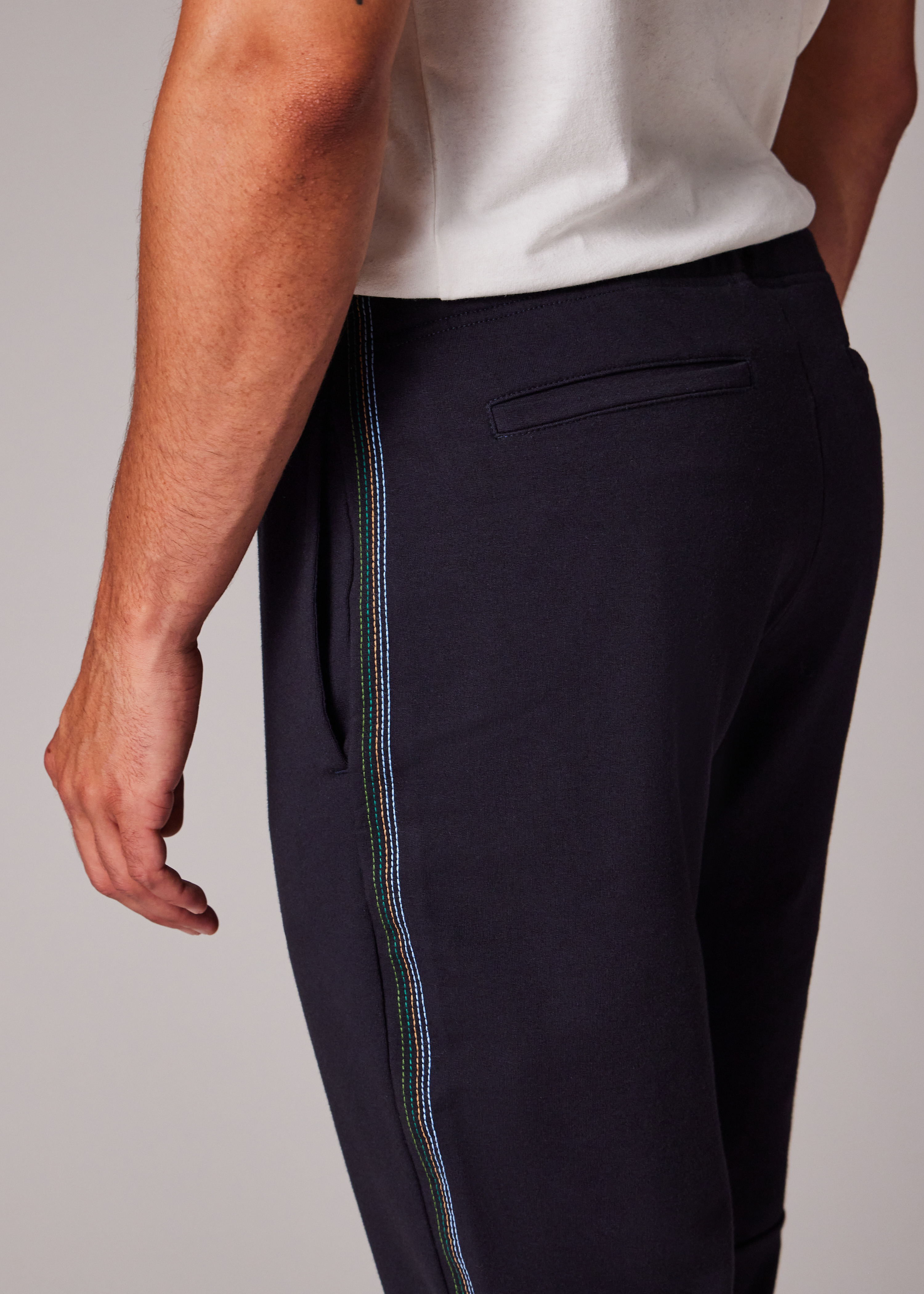 Navy Sweatpants with Embroidered Stripe Trim - 4