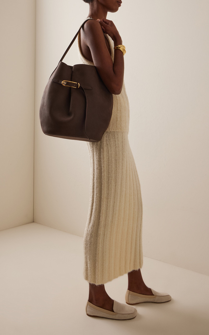 Liffner Large Belted Leather Bucket Bag brown outlook