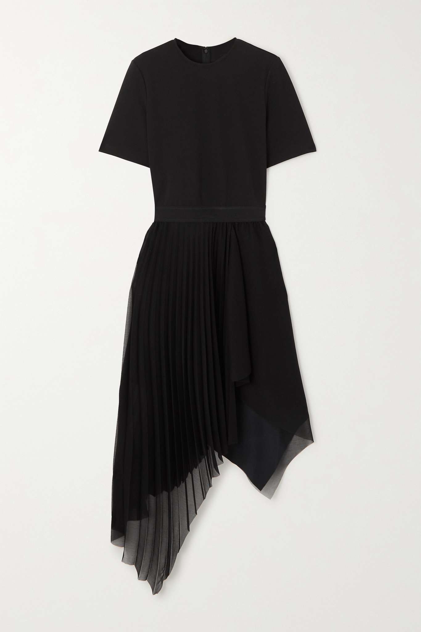 Asymmetric stretch-jersey and pleated georgette dress - 1