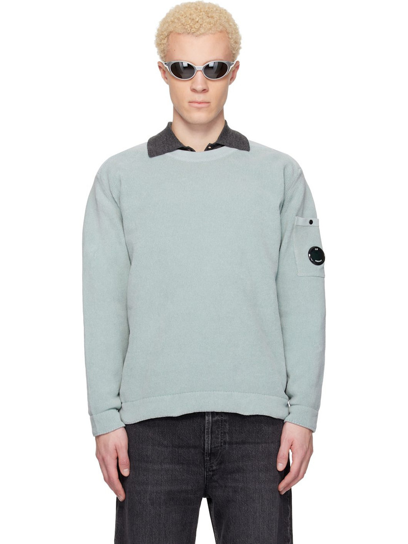 Blue Cotton Chenille Crewneck Lens Sweater 1