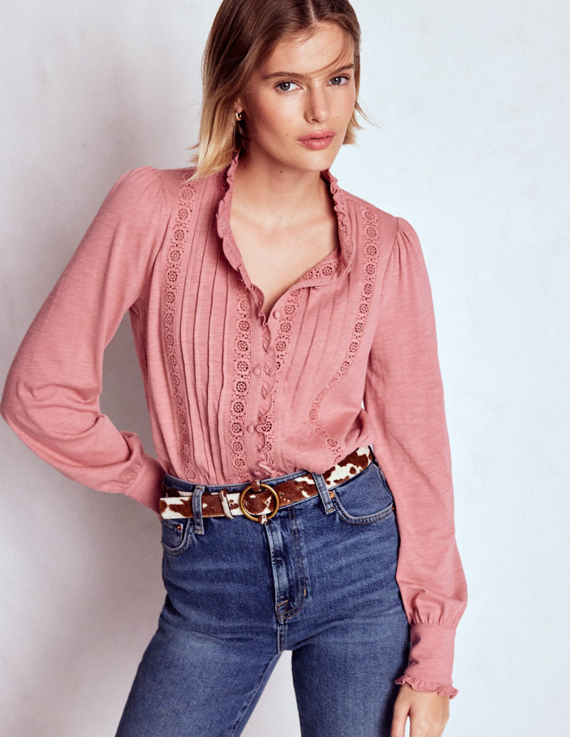 Lace Detail Jersey Shirt-Vintage Rose 5