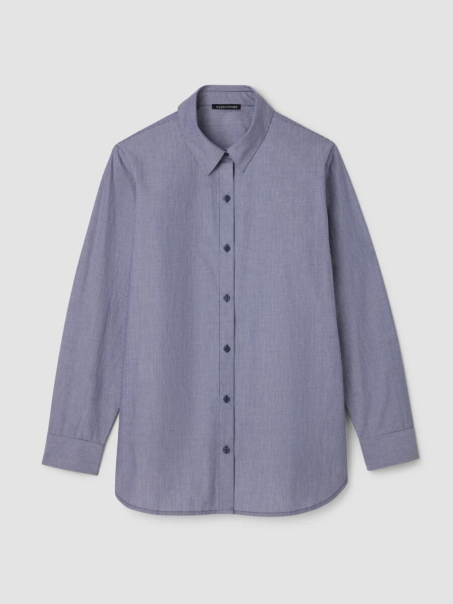 Striped Organic Cotton Poplin Classic Collar Shirt - 1