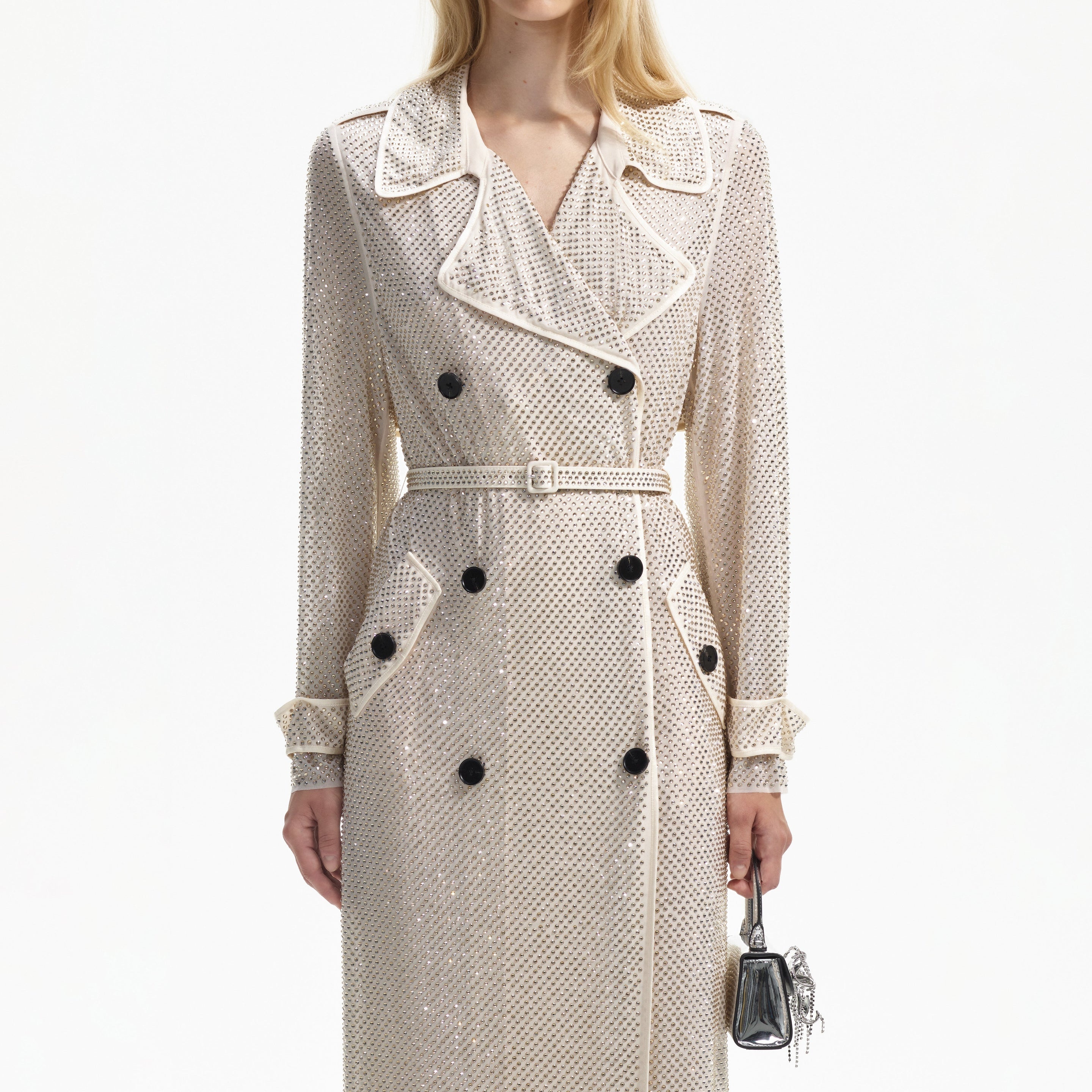 Cream Rhinestone Trench - 4
