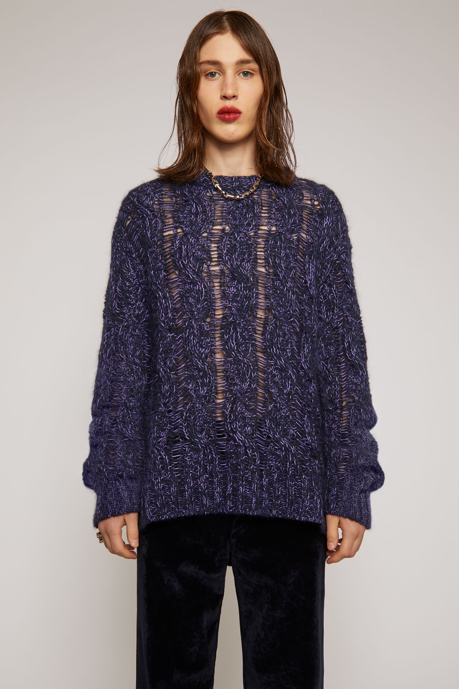 Melange cable-knit sweater navy/lilac - 2