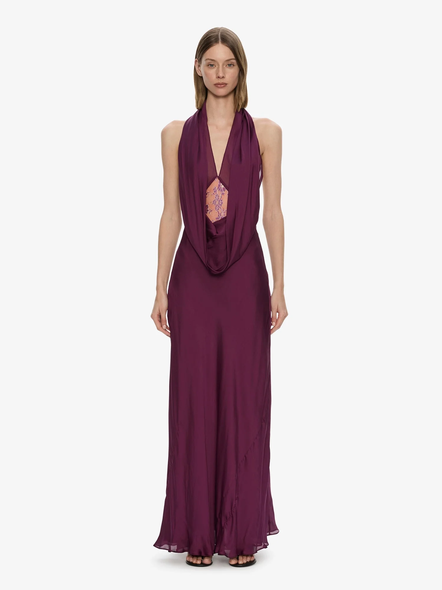 Cesura Cowl Lace Halter Gown - 1