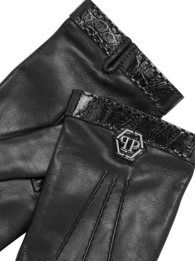 PHILIPP PLEIN logo-patch leather gloves outlook