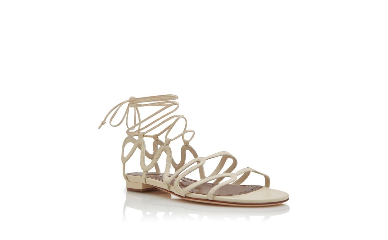 Light Cream Nappa Leather Flat Sandals - 3