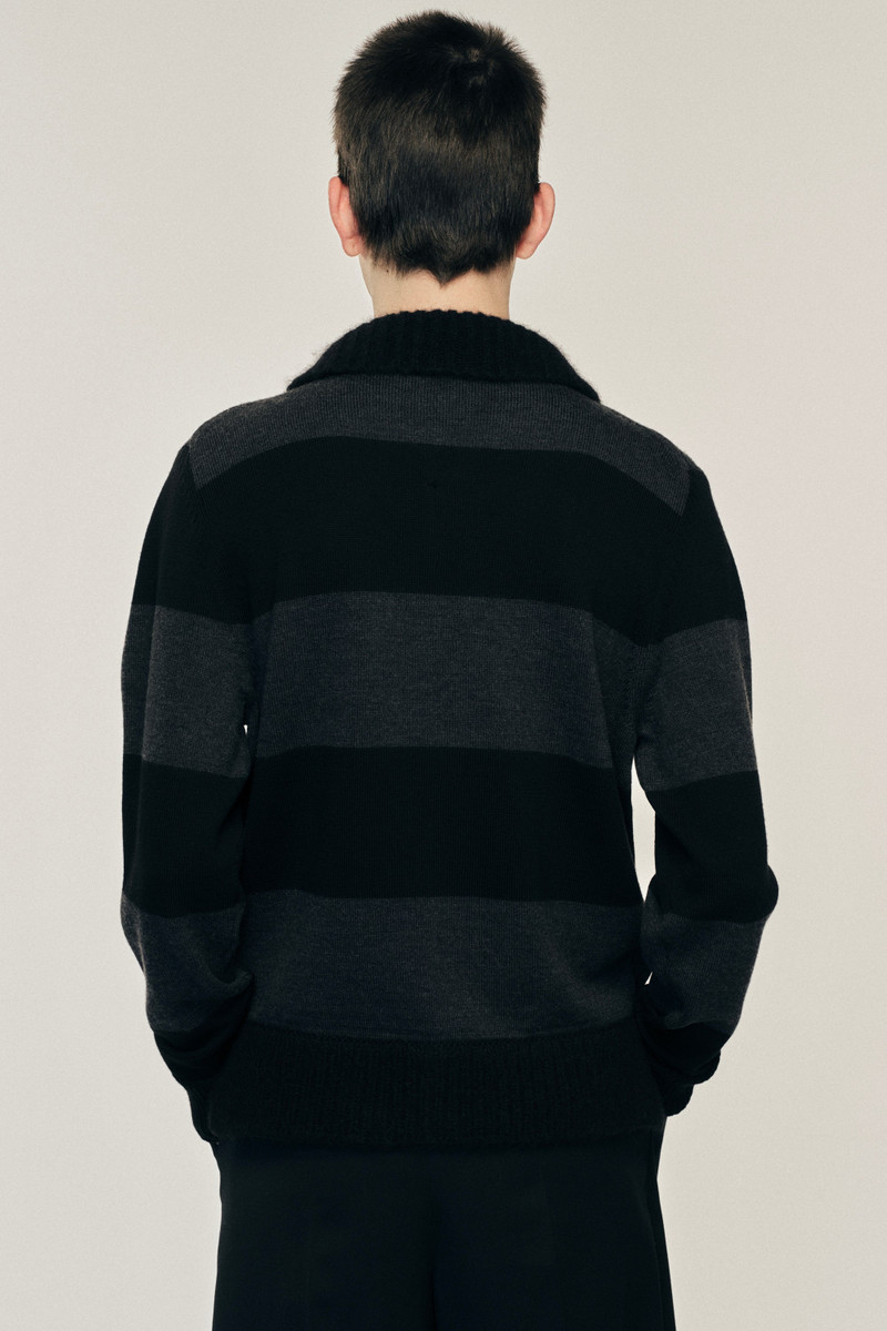 Simone Rocha Embellished Fuzzy Collar Rugby Cardigan outlook