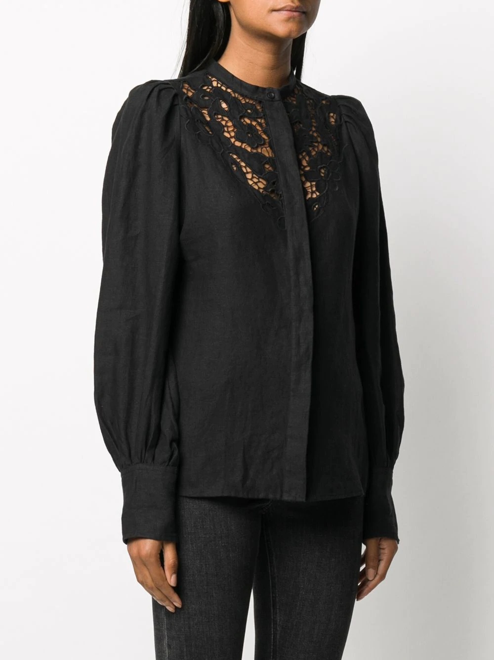 embroidered collarless blouse - 3