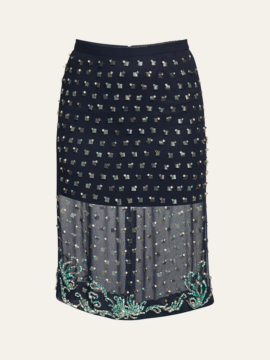 Sokna Crystal Sheer Pencil Skirt - 1