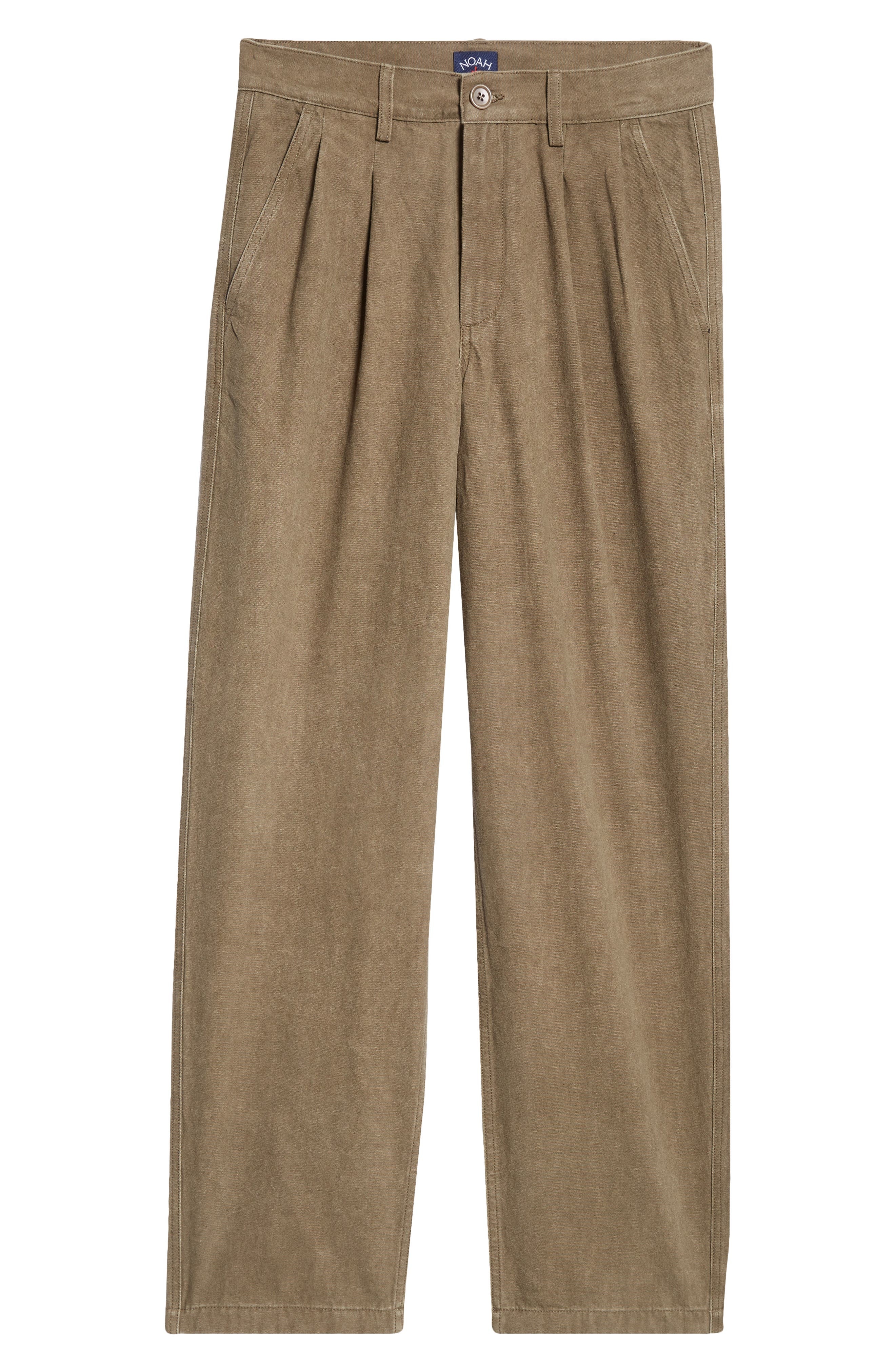 Noah Double Pleat Cotton Pants in Dark Olive at Nordstrom - 6