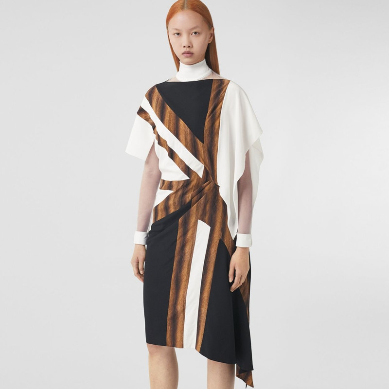 Flag Print Silk Crepe de Chine Asymmetric Dress 5
