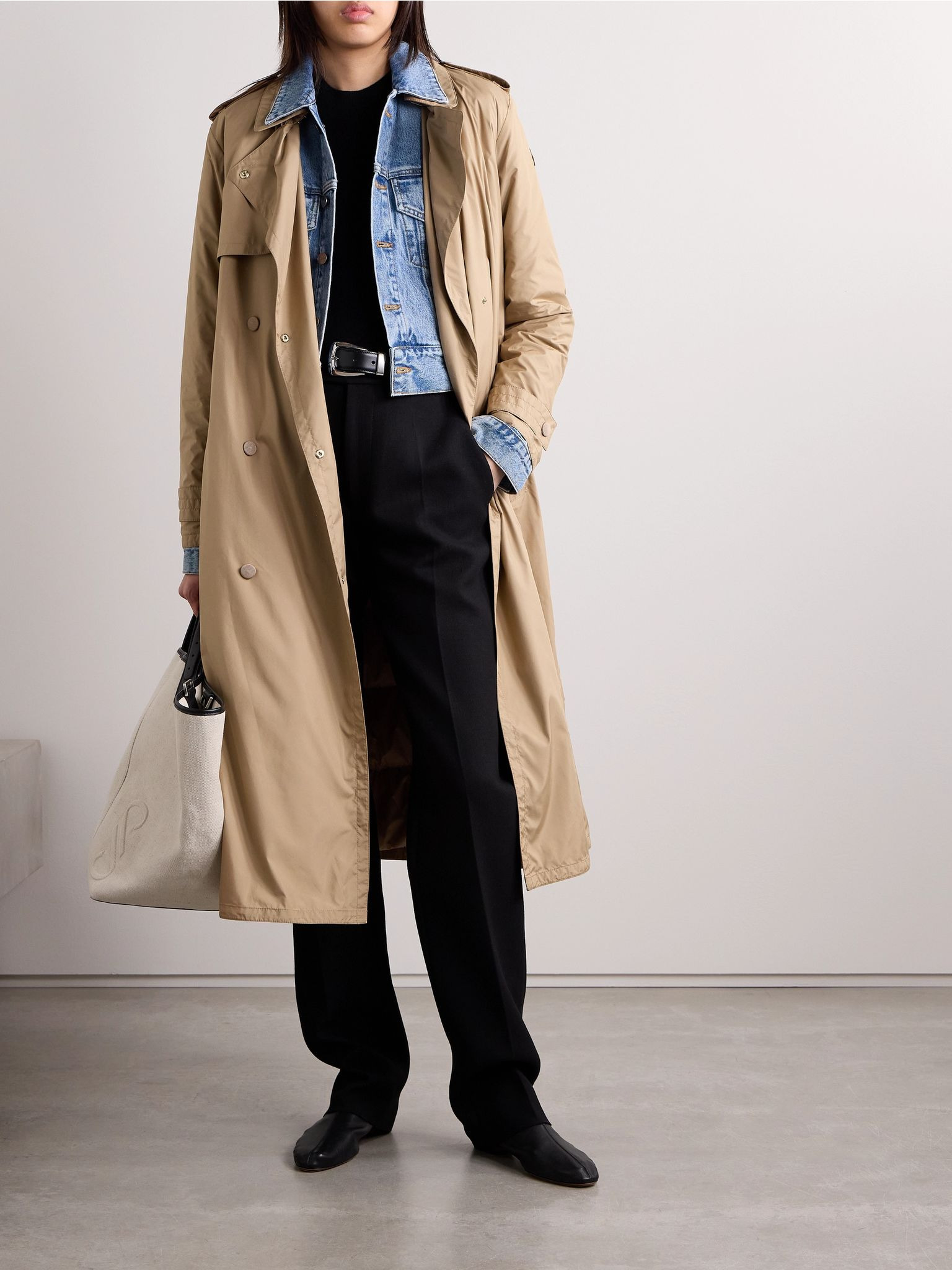 Barbentane belted double-breasted padded shell down trench coat Sand - 2