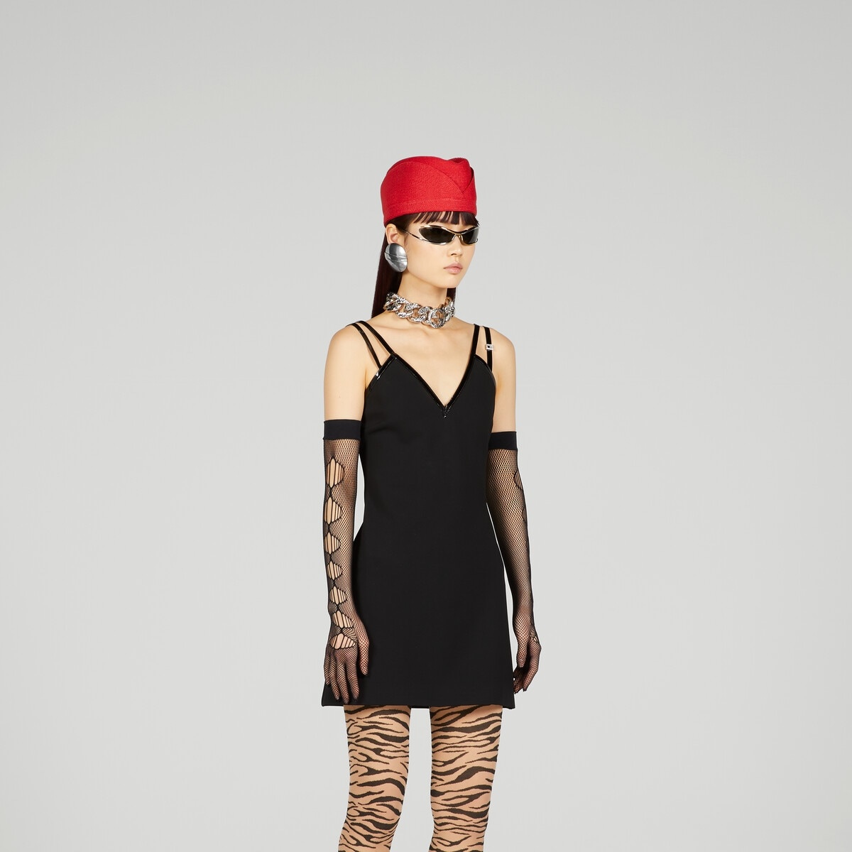 Viscose jersey mini dress with crystal G square - 6