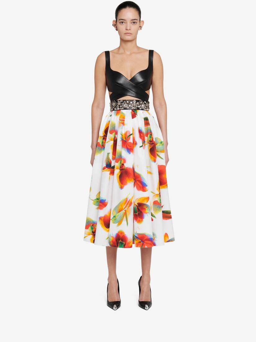 Women's Solarised Orchid Gathered Midi Skirt in Optic White - 2